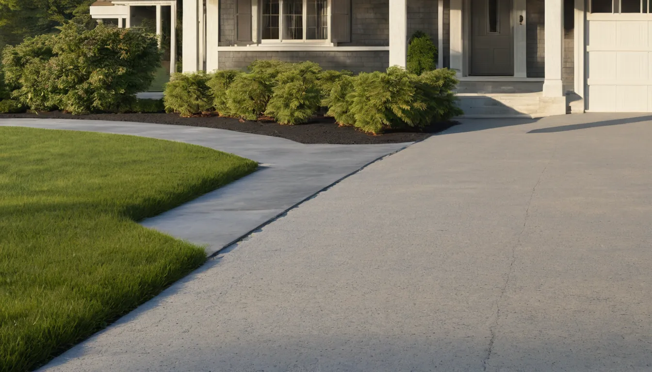 A newly poured concrete driveway beside an older frame house in the Scandia area on a clear spring morning